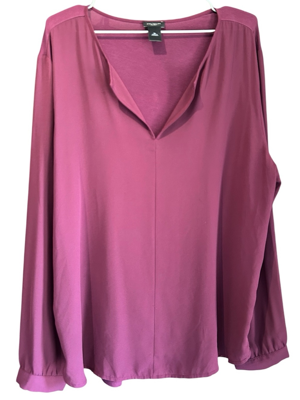 Ann Taylor Factory Magenta V-Neck Long Sleeve Blouse